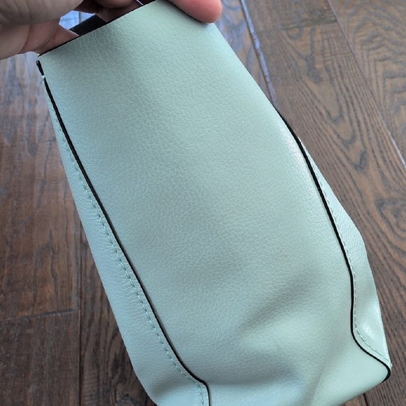 COACH I Light Aqua Blue Derby Pebble Leather Tote Bag Purse with Silver Tag - Picture 7 of 16